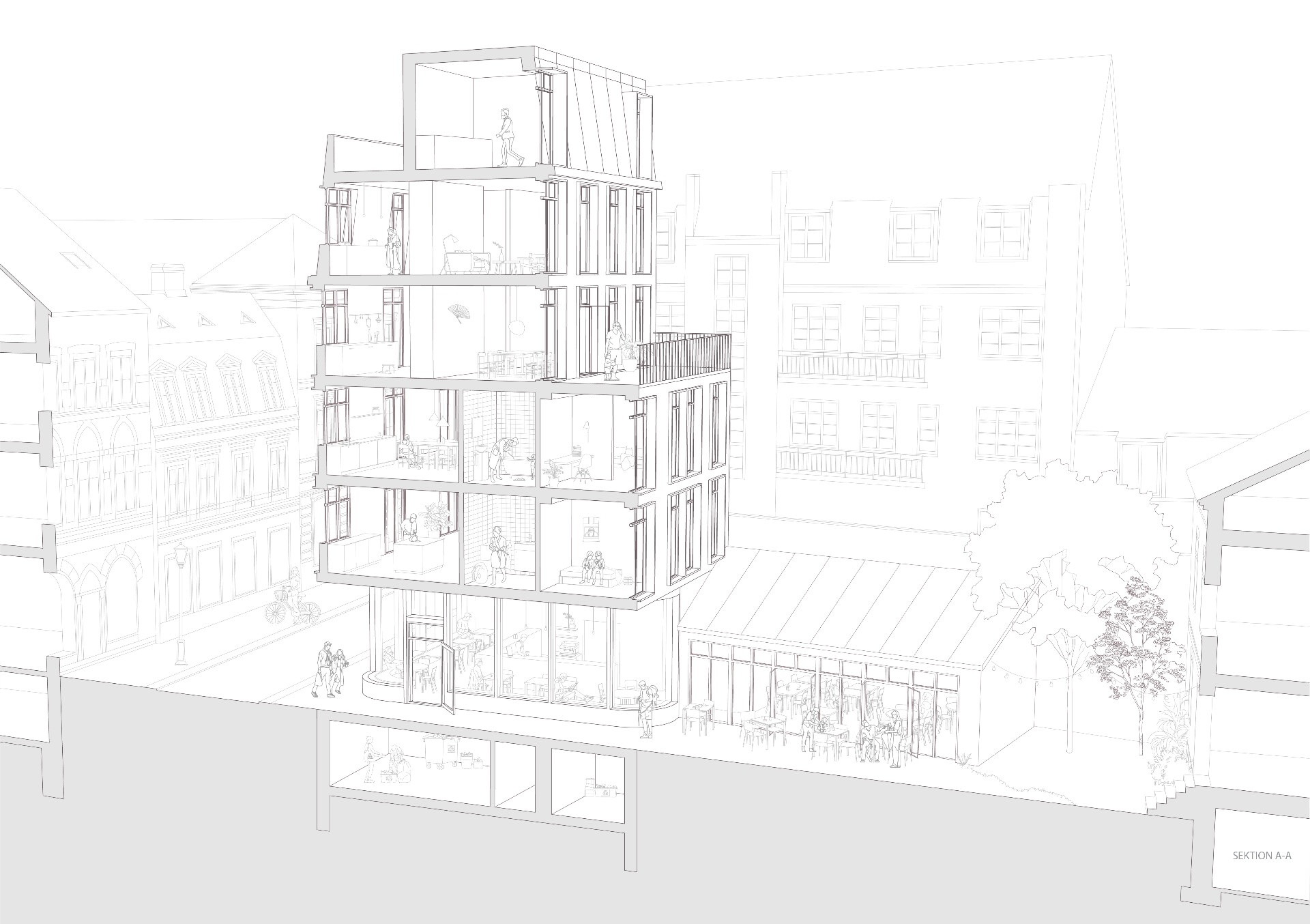 Apotekaren 6 — Section A-A perspective drawing