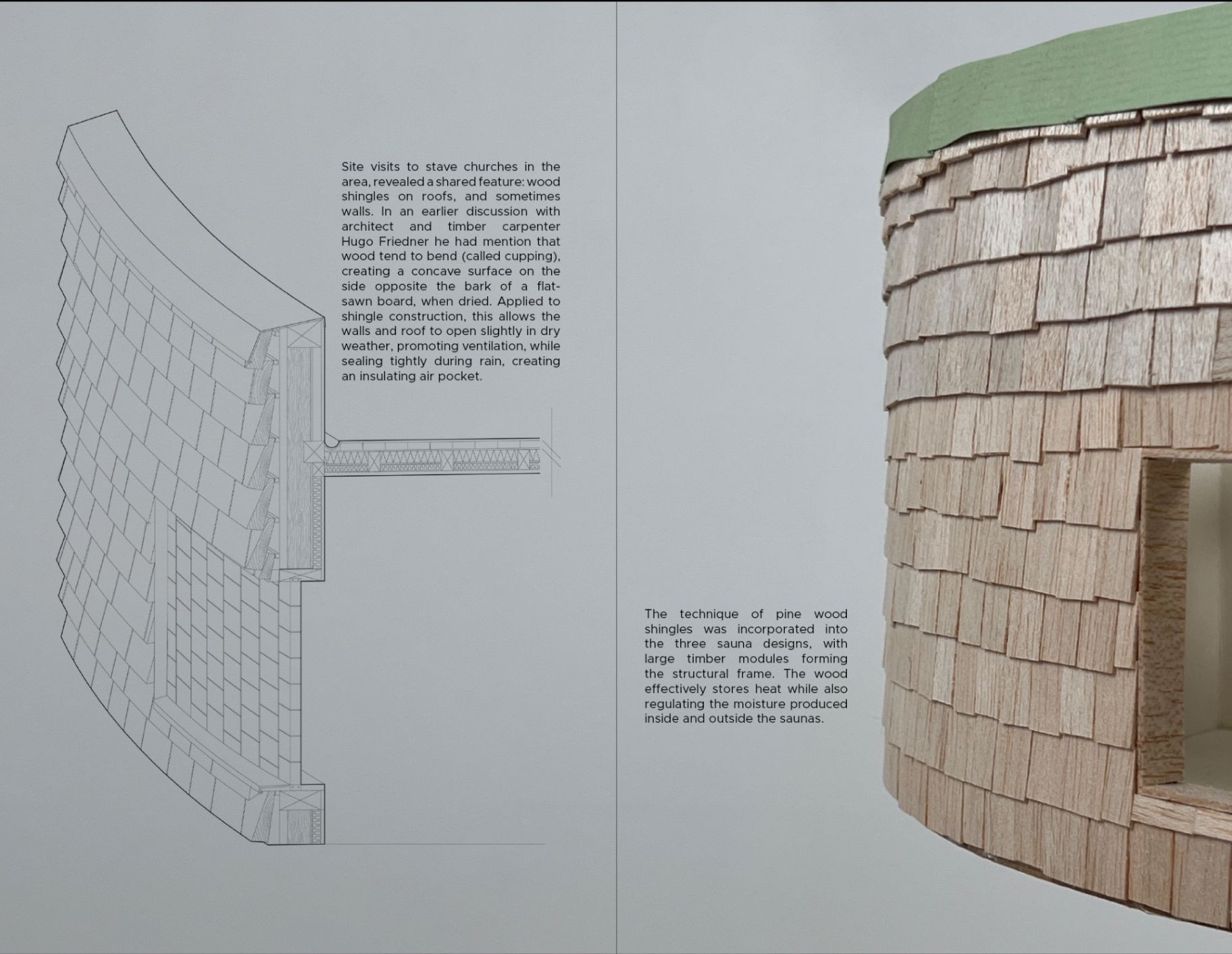 Pine wood shingle detail and physical model