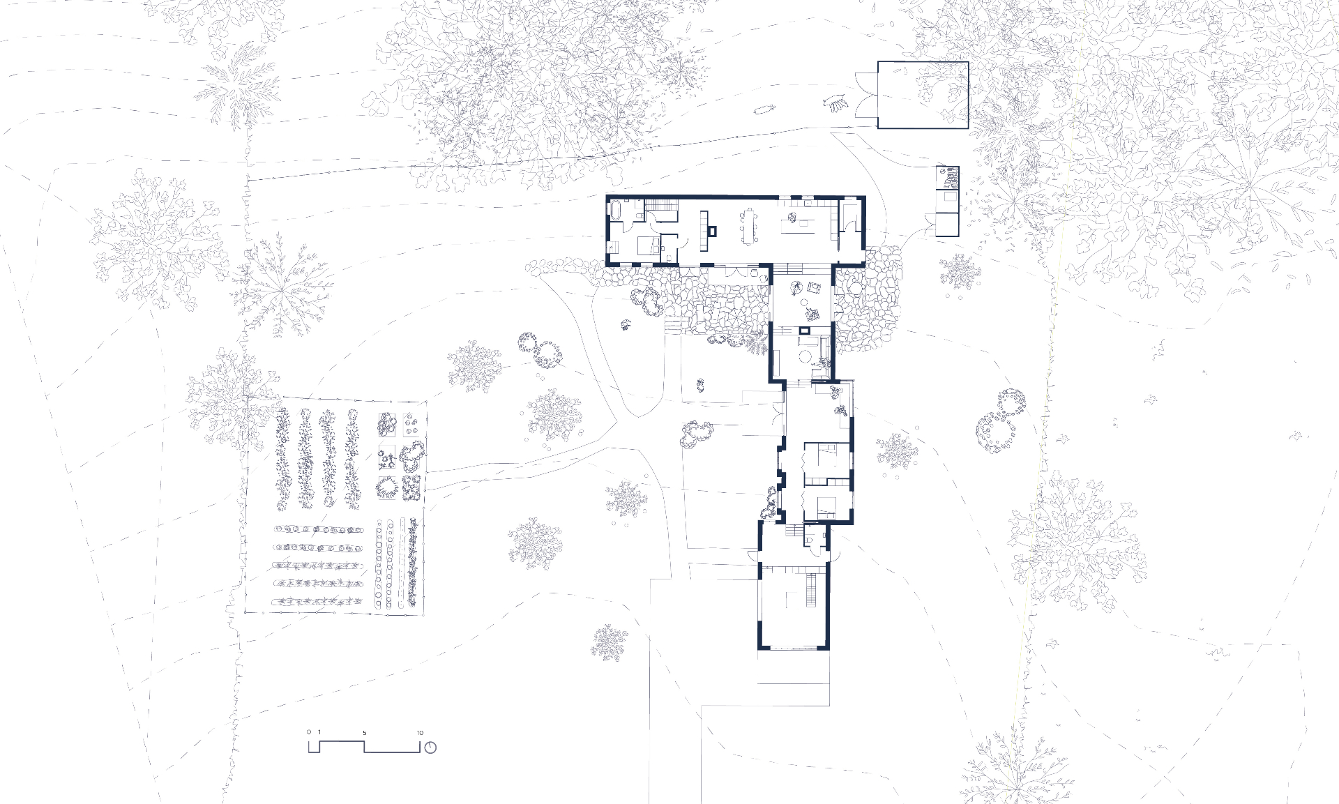 Grönby — Site plan with house, garden and surrounding landscape
