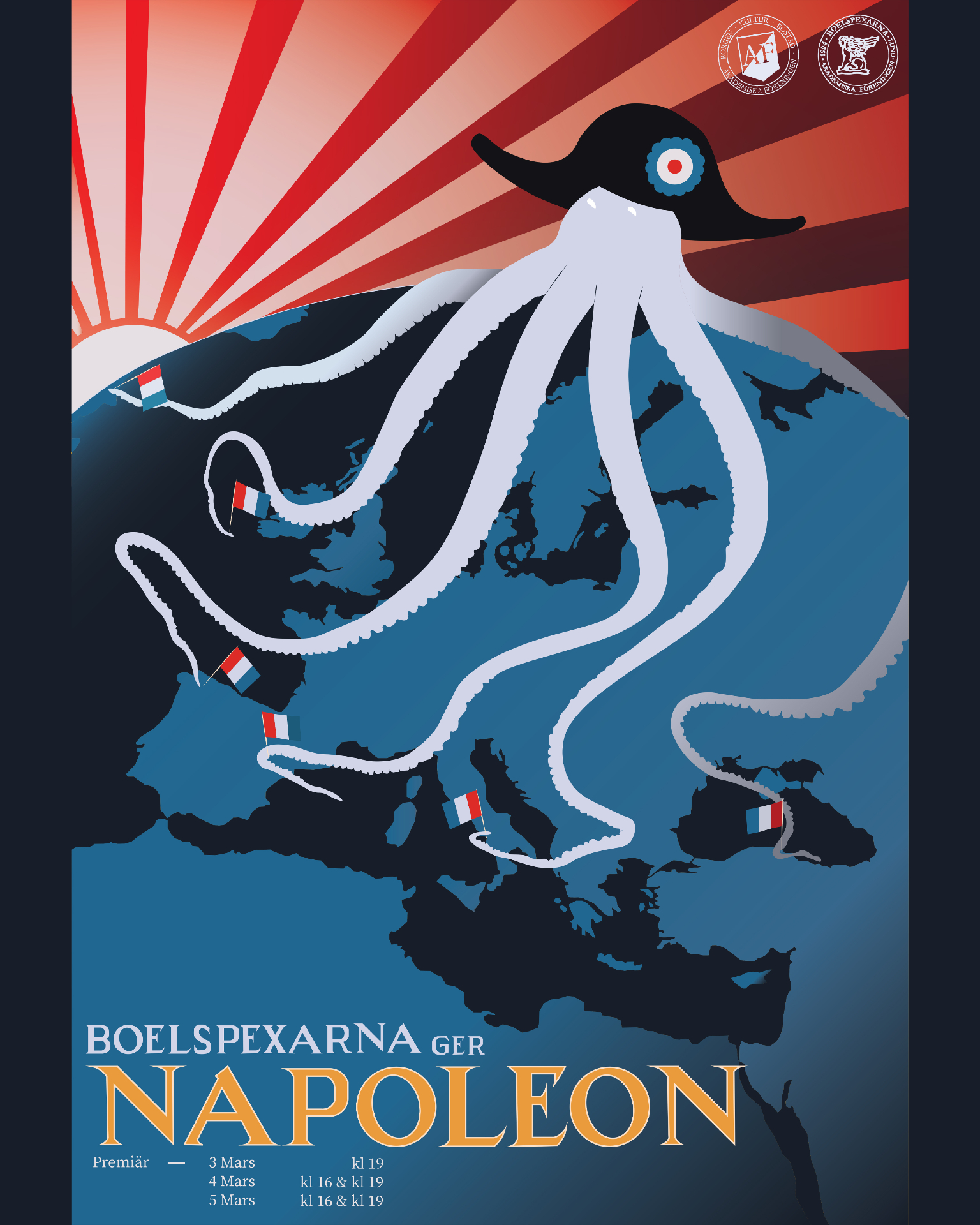 Napoleon poster — octopus with bicorne hat over a globe of Europe