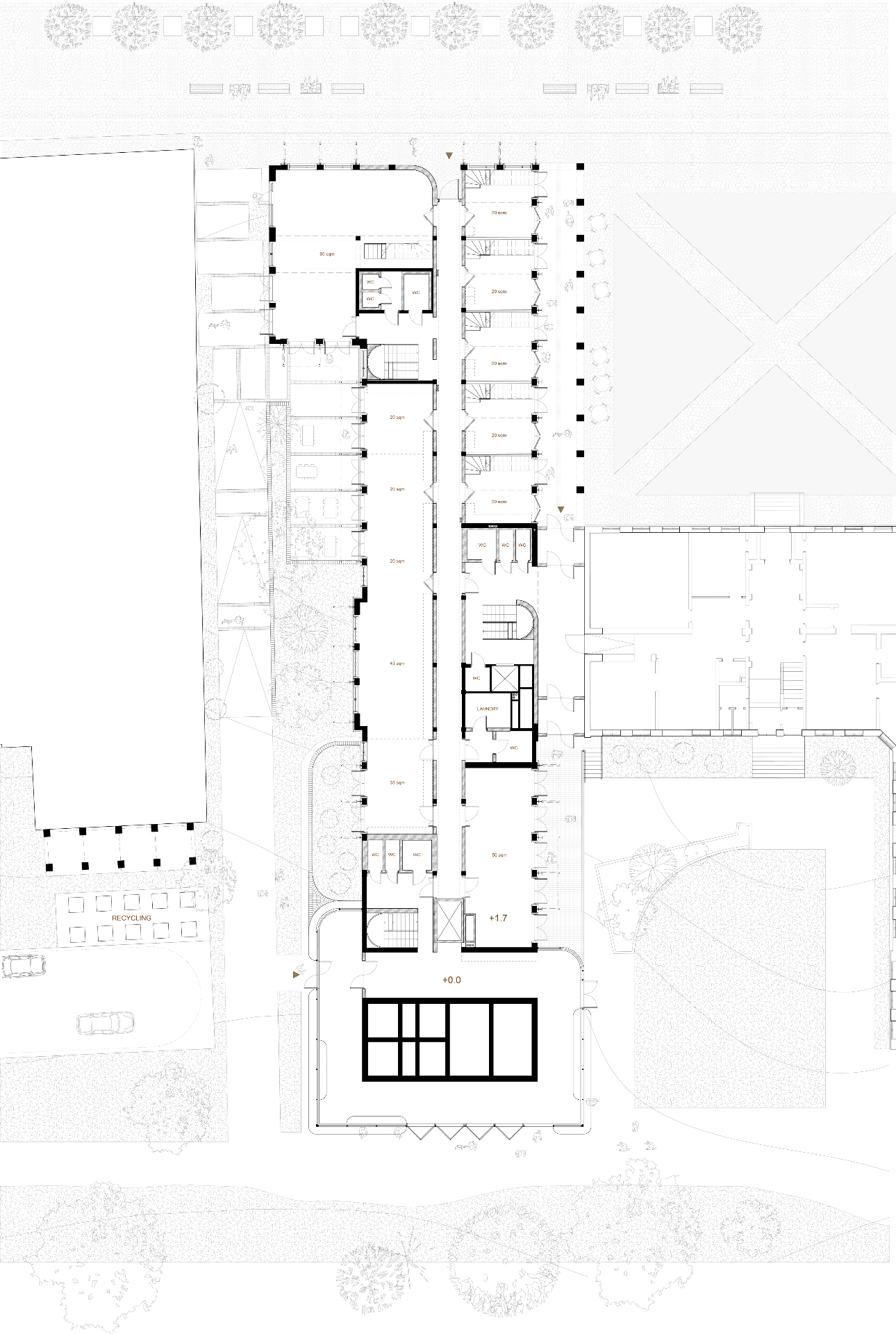 Proteus ground floor plan, scale 1:100